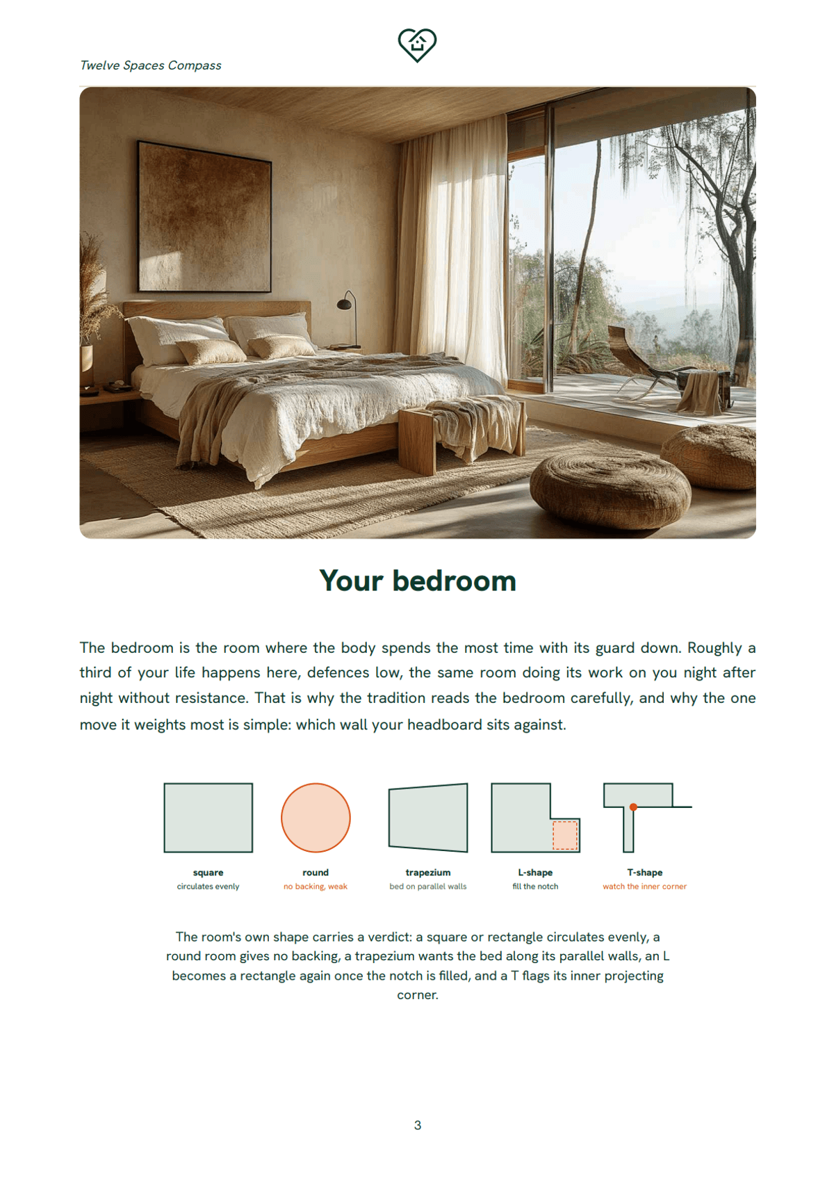 The bedroom chapter opener, with the five room shapes and their verdicts.